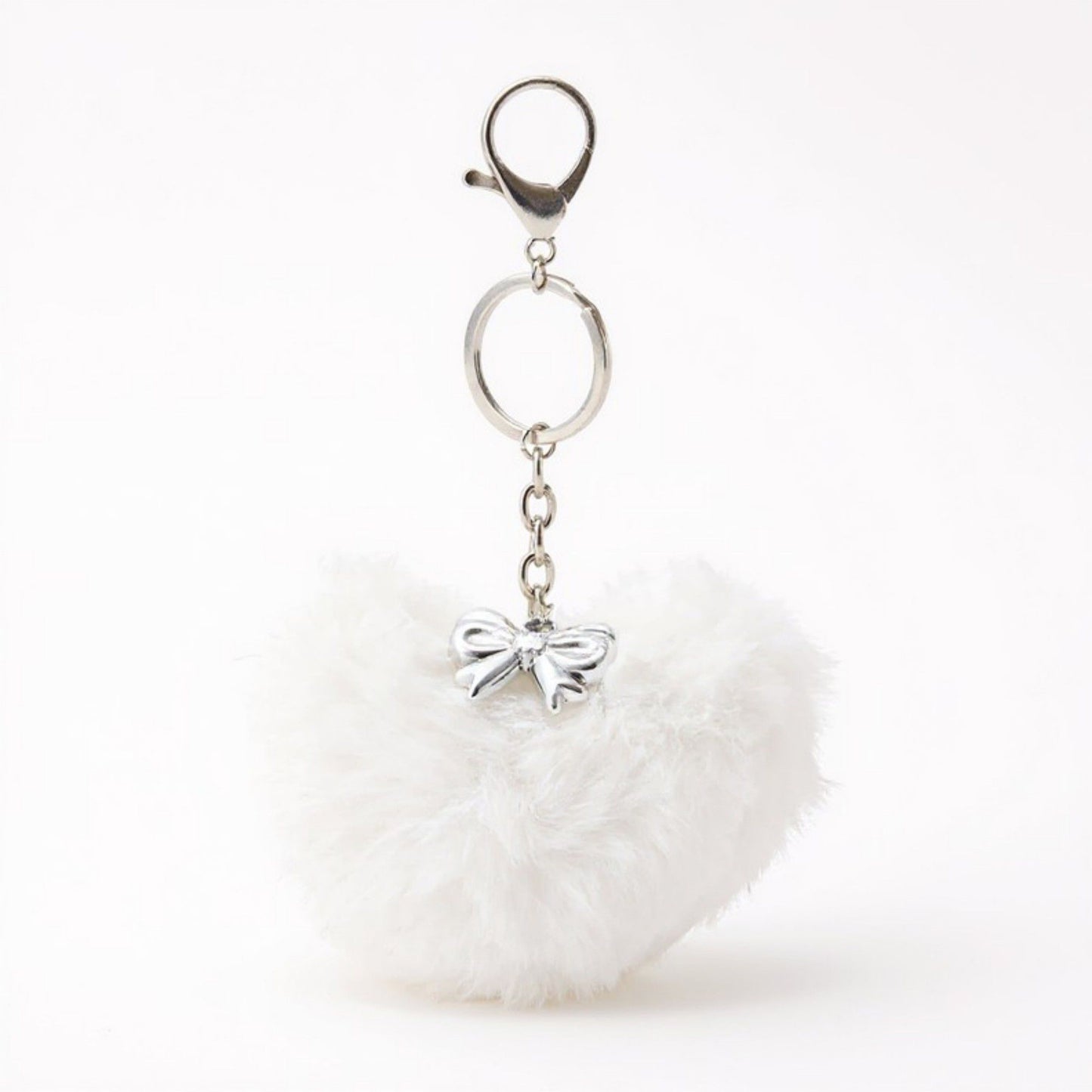 Plush Heart Keychain with Metal Clip and Bow Charm for Bags Backpacks Purses