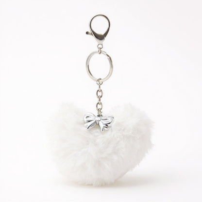 Plush Heart Keychain with Metal Clip and Bow Charm for Bags Backpacks Purses