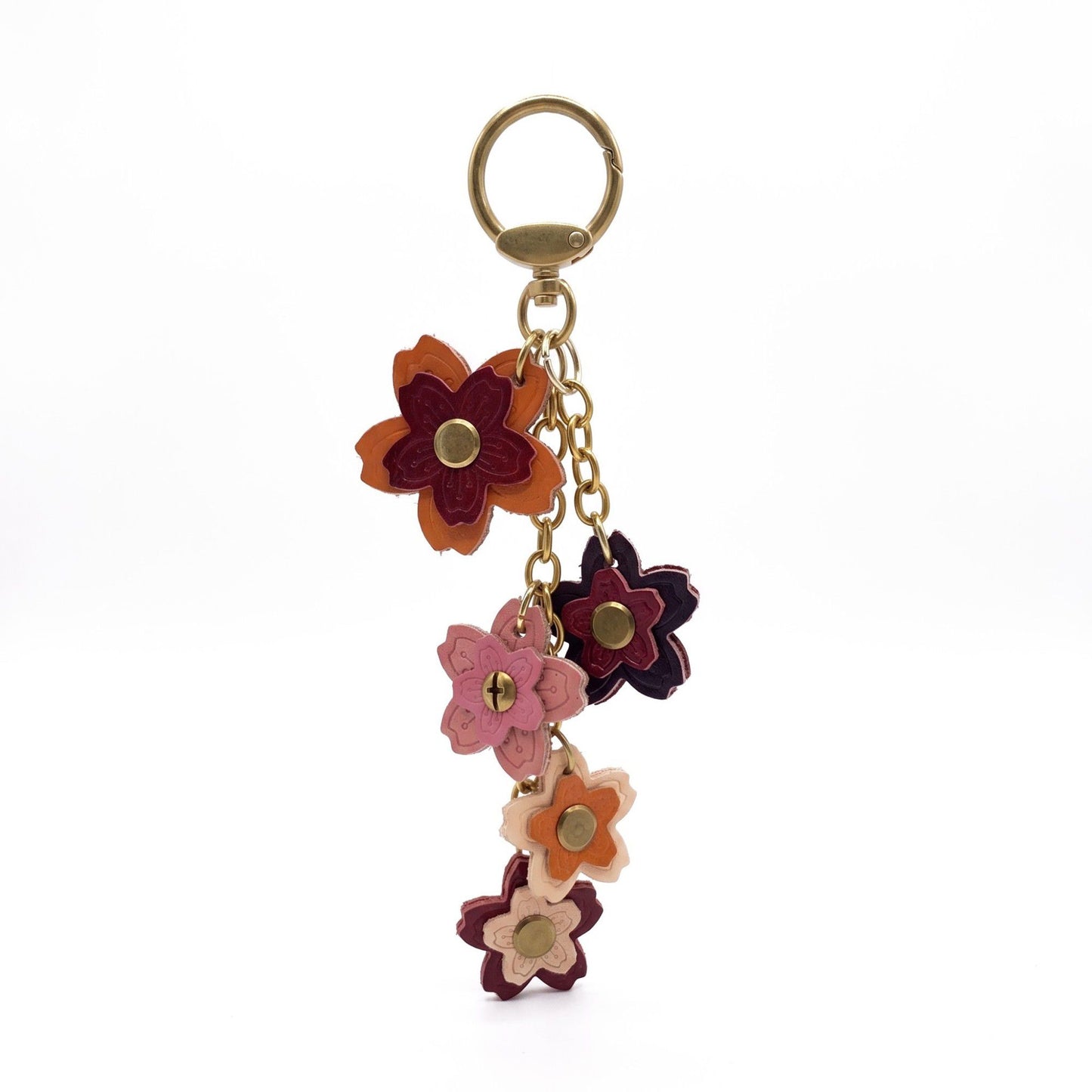 Layered Flower Keychain Bag Charm with Ring Clip