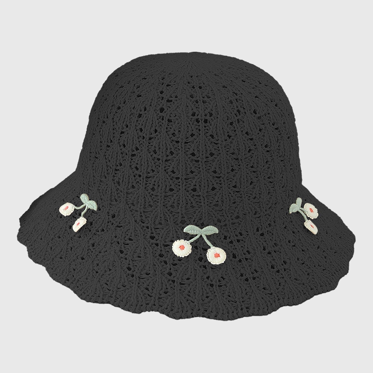 Crochet Straw Sun Hat with Cherry Accents