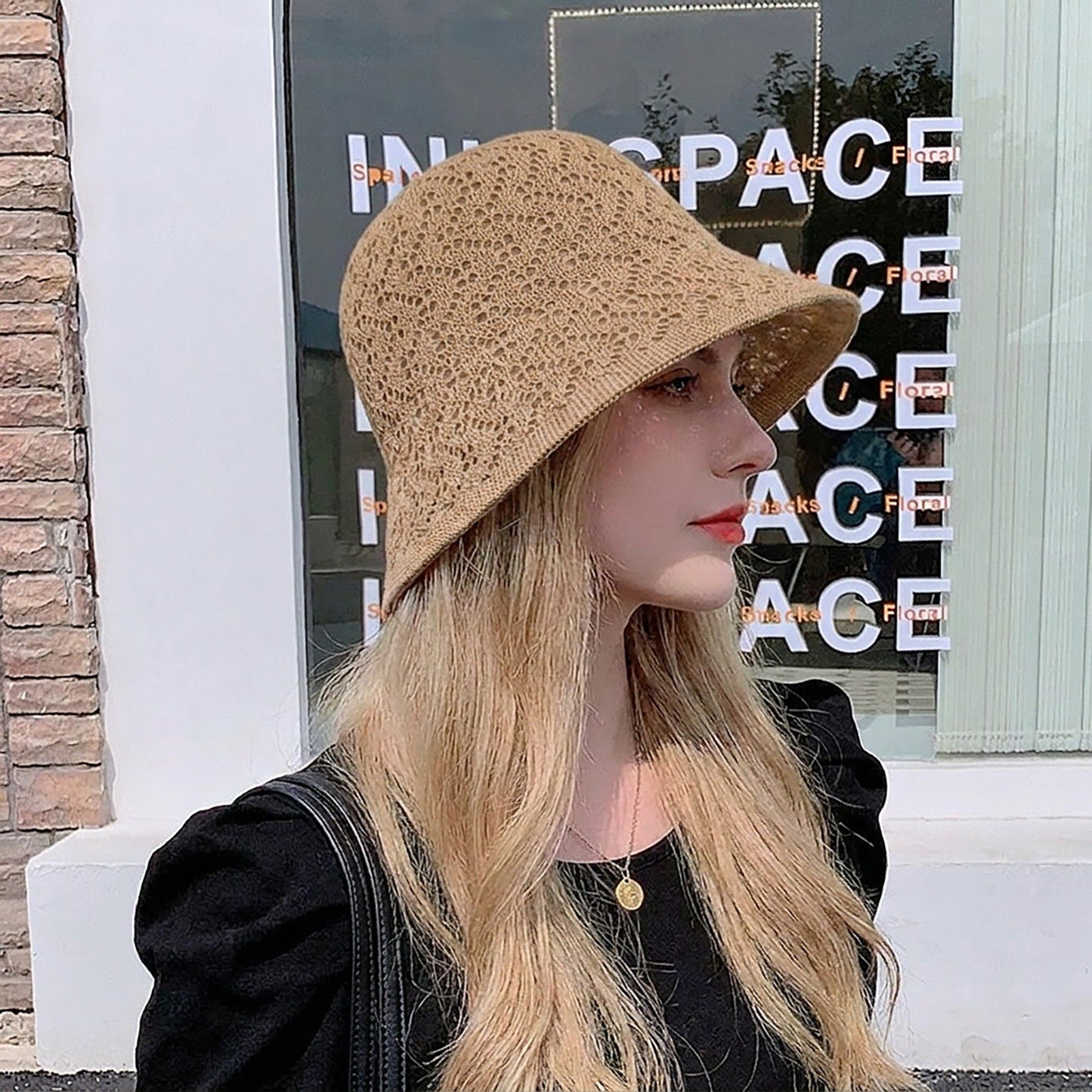 Crochet Bucket Sun Hat with Open Weave Texture and Flexible Brim Design