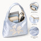 Satin Hobo Shoulder Bag with Embroidered Lily Detail
