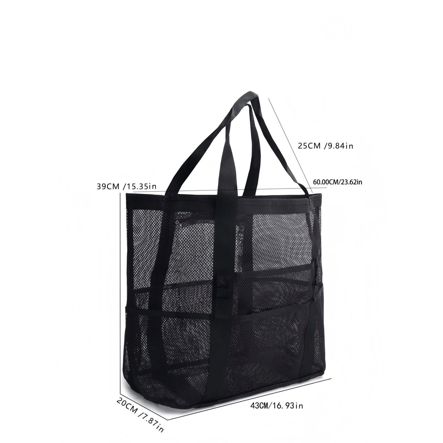 Mesh Beach Tote Bag Large Capacity Travel Shoulder Bag with Exterior Pockets Zipper Top Organizer