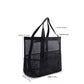 Mesh Beach Tote Bag Large Capacity Travel Shoulder Bag with Exterior Pockets Zipper Top Organizer