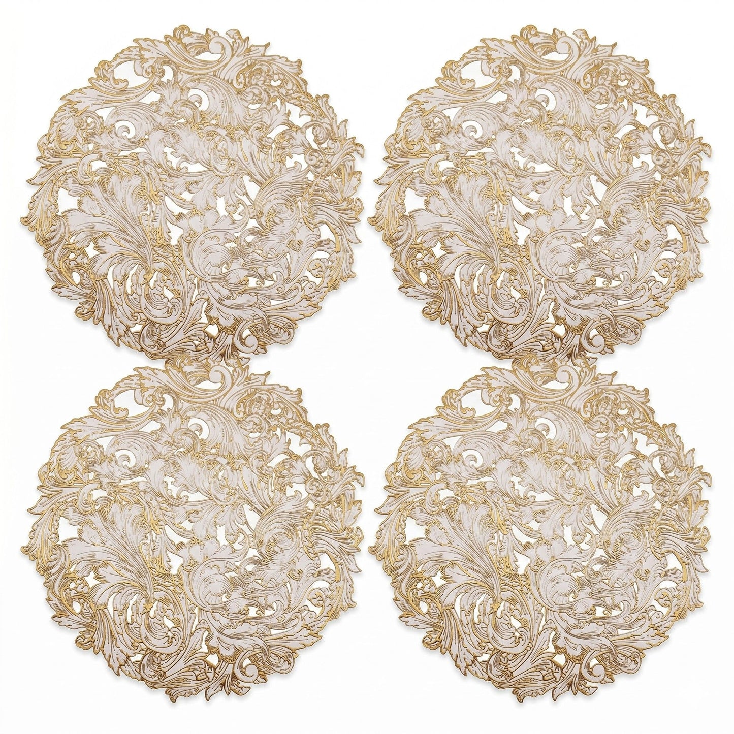 4 Piece Round Lace Placemat Set Metallic PVC Decorative Heat Resistant Table Mats