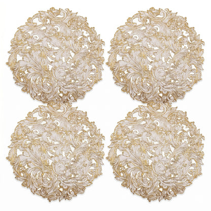 4 Piece Round Lace Placemat Set Metallic PVC Decorative Heat Resistant Table Mats