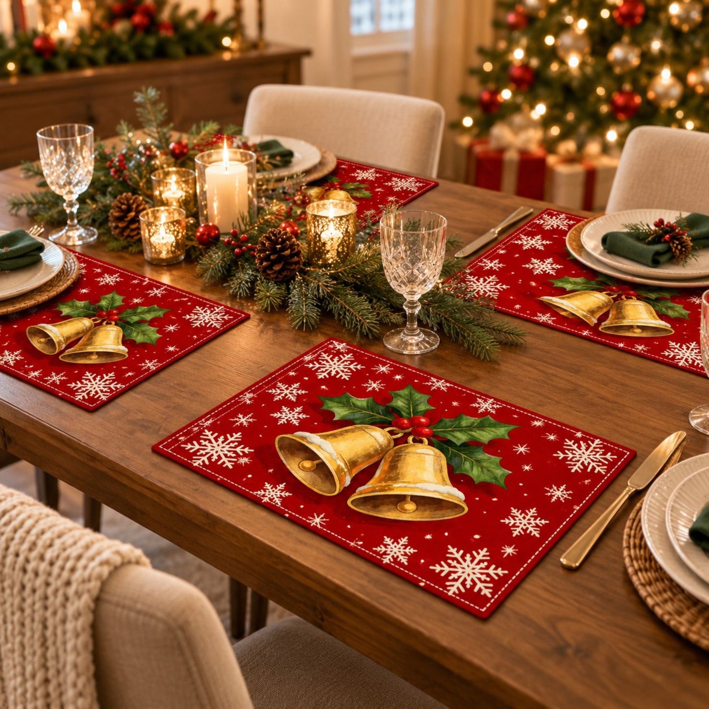Christmas Placemats Set of 4 Red Holiday Table Mats 11.8 x 17.7in