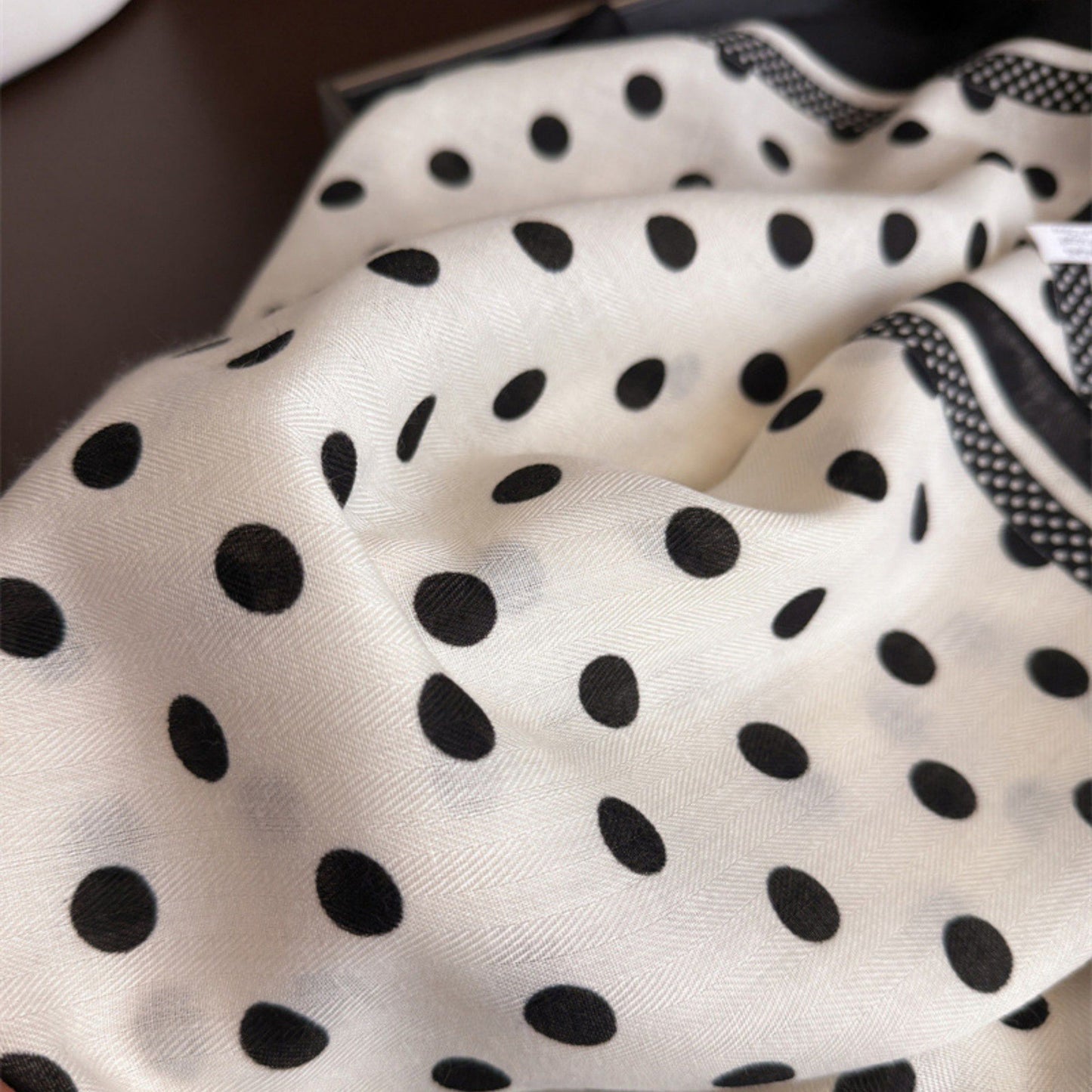 Polka Dot Satin Square Scarf with Contrasting Border Trim 27x27in