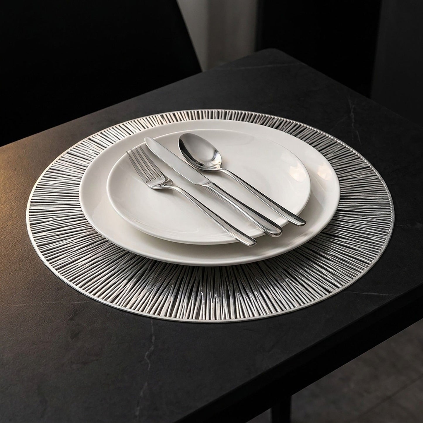 4-Pack Metallic Round PVC Placemats Heat Resistant Textured Table Mats