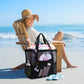 Mesh Beach Tote Bag Large Capacity Travel Shoulder Bag with Exterior Pockets Zipper Top Organizer