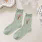 Sheer Floral Embroidered Ankle Socks with Ruffle Cuff 6Pk