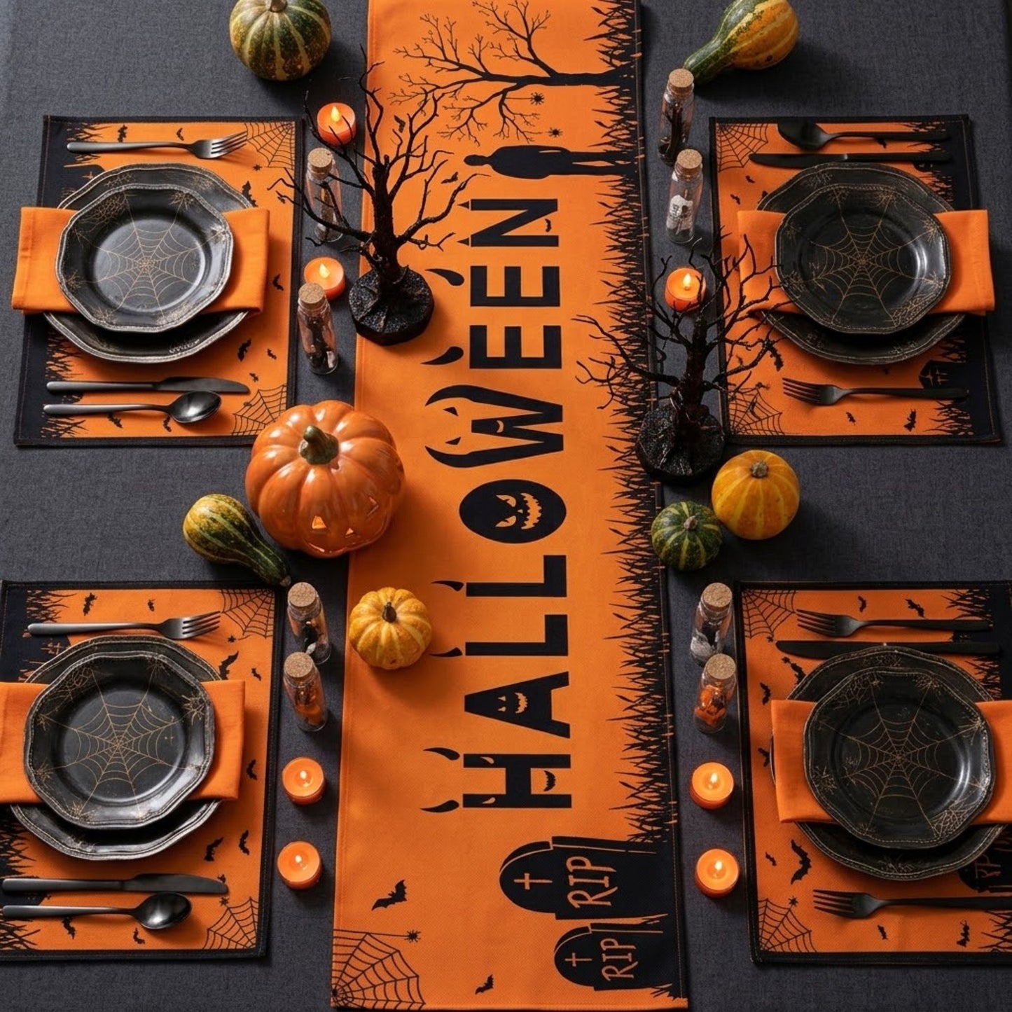 Halloween Family Party Table Runner Kitchen Tablecloth Decor