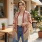 Triangle Shawl Scarf with Floral Jacquard and Fringe Trim