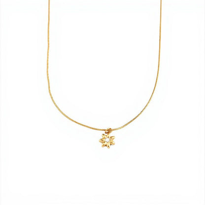 Women's Dainty Flower Pendant Necklace with Crystal Center and Fine Chain Design 18in