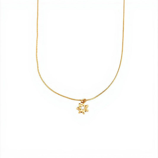Women's Dainty Flower Pendant Necklace with Crystal Center and Fine Chain Design 18in