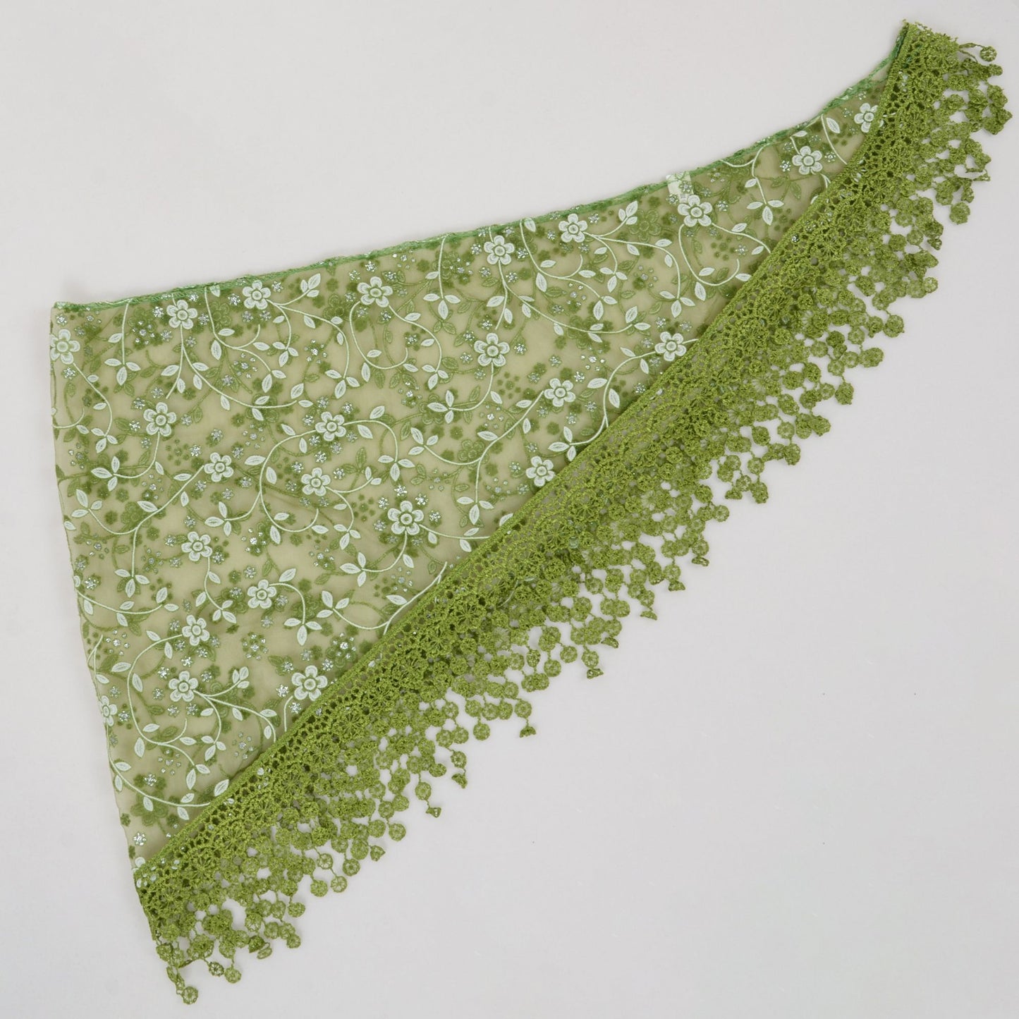 Lightweight Lace Floral Head Scarf Fringe Triangular Shawl