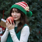 Christmas Elf Striped Knit Hat Striped Beanie with Pom-Pom & Elf Ears for Holiday Parties & Festive Decor