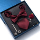 Men's Micro Grid Pattern Bow Tie Gift Set Pre-Tied Bowtie Pocket Square Cufflinks Tie Clip Formal Accessory Set