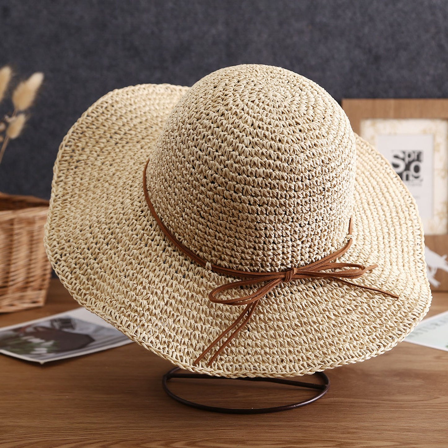 Wide - Brim Straw Sun Hat with Leather Tie