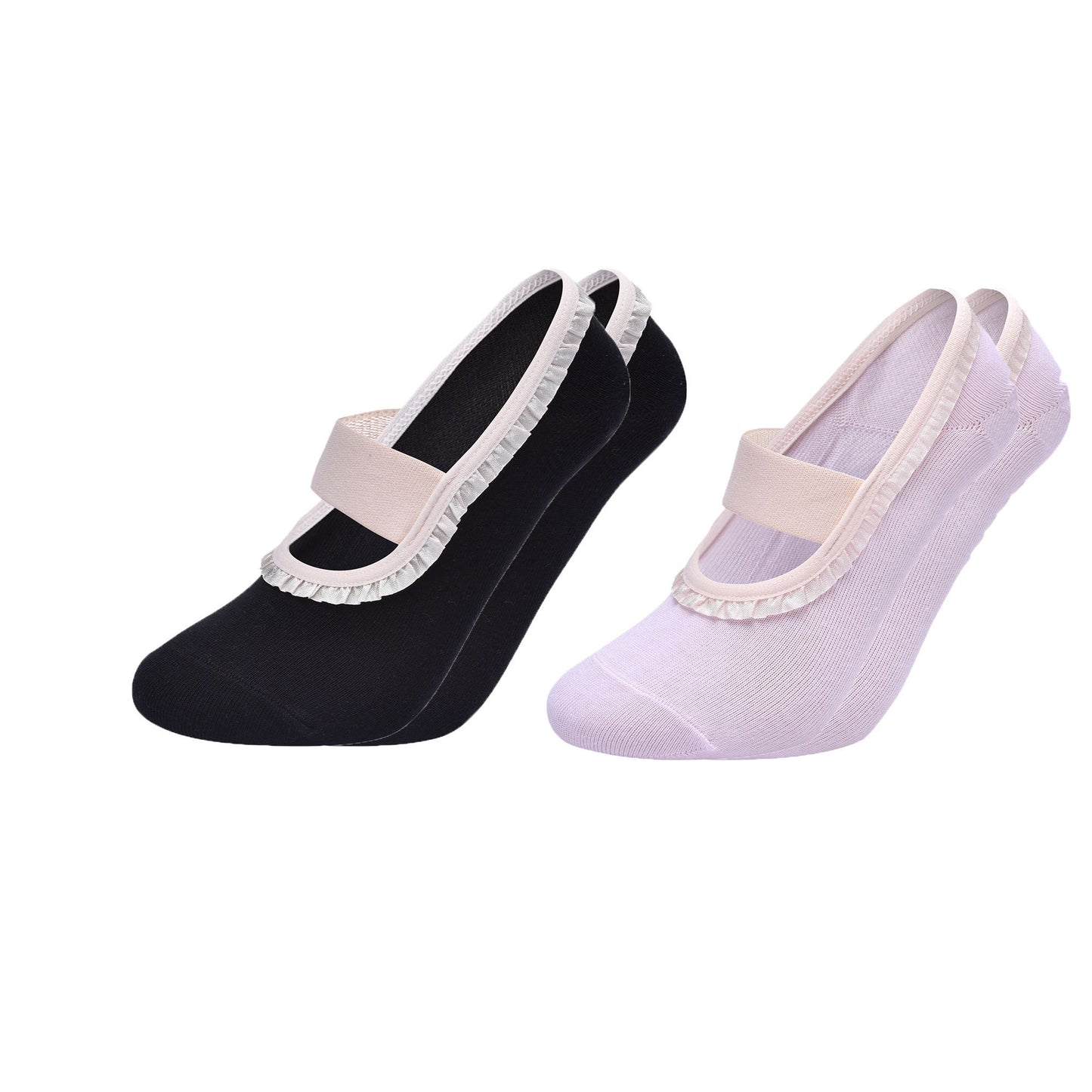 Ballet Style Grip Socks with Ruffle Trim and Cross Strap Anti-Slip Sole Yoga and Pilates 2-Pack
