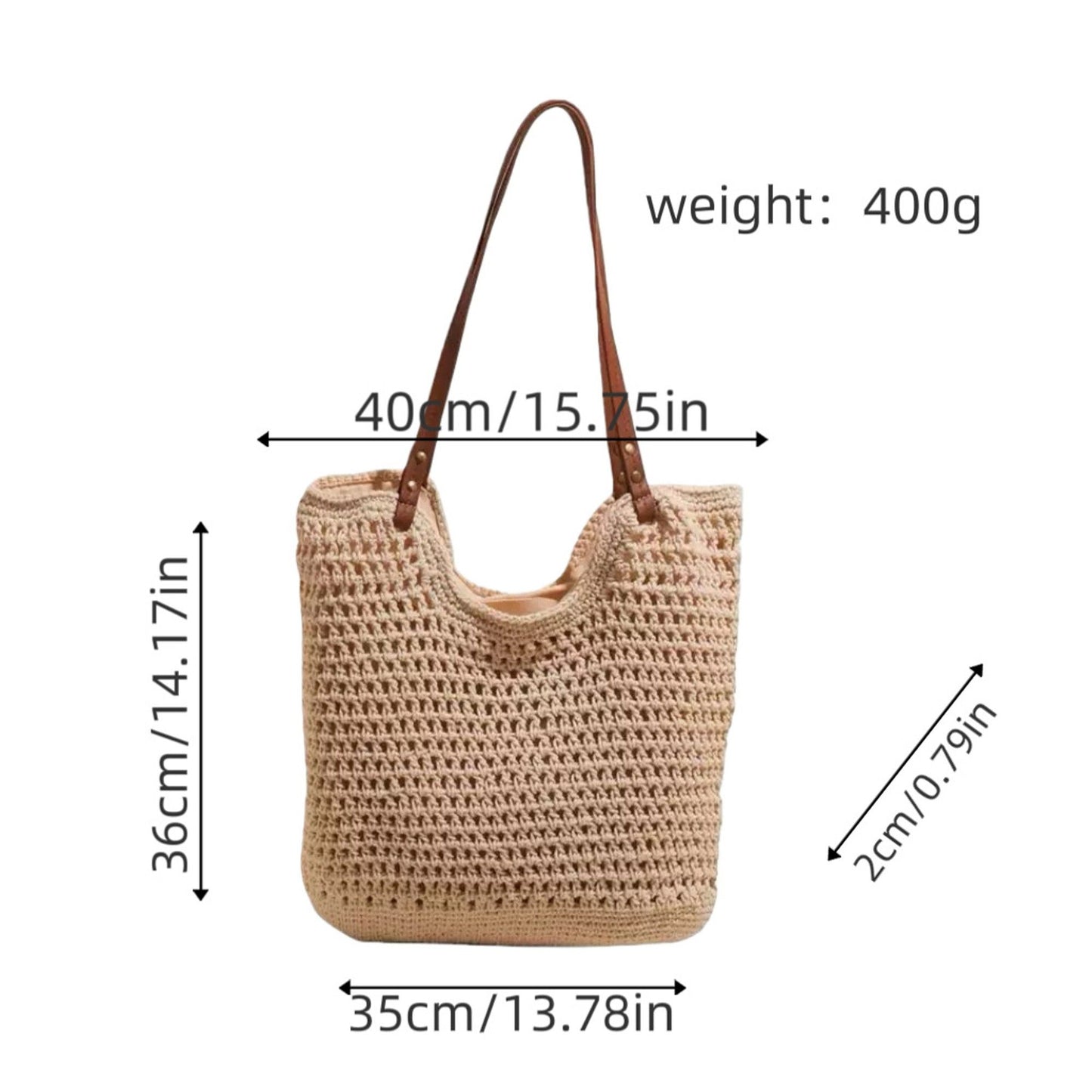 Woven Crochet Tote Bag with Double Strap Lightweight Knit Shoulder Bag Large Capacity Handbag