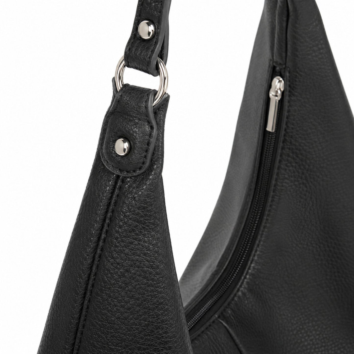 Large Slouchy Hobo Shoulder Bag with Zip Closure and Inner Pockets