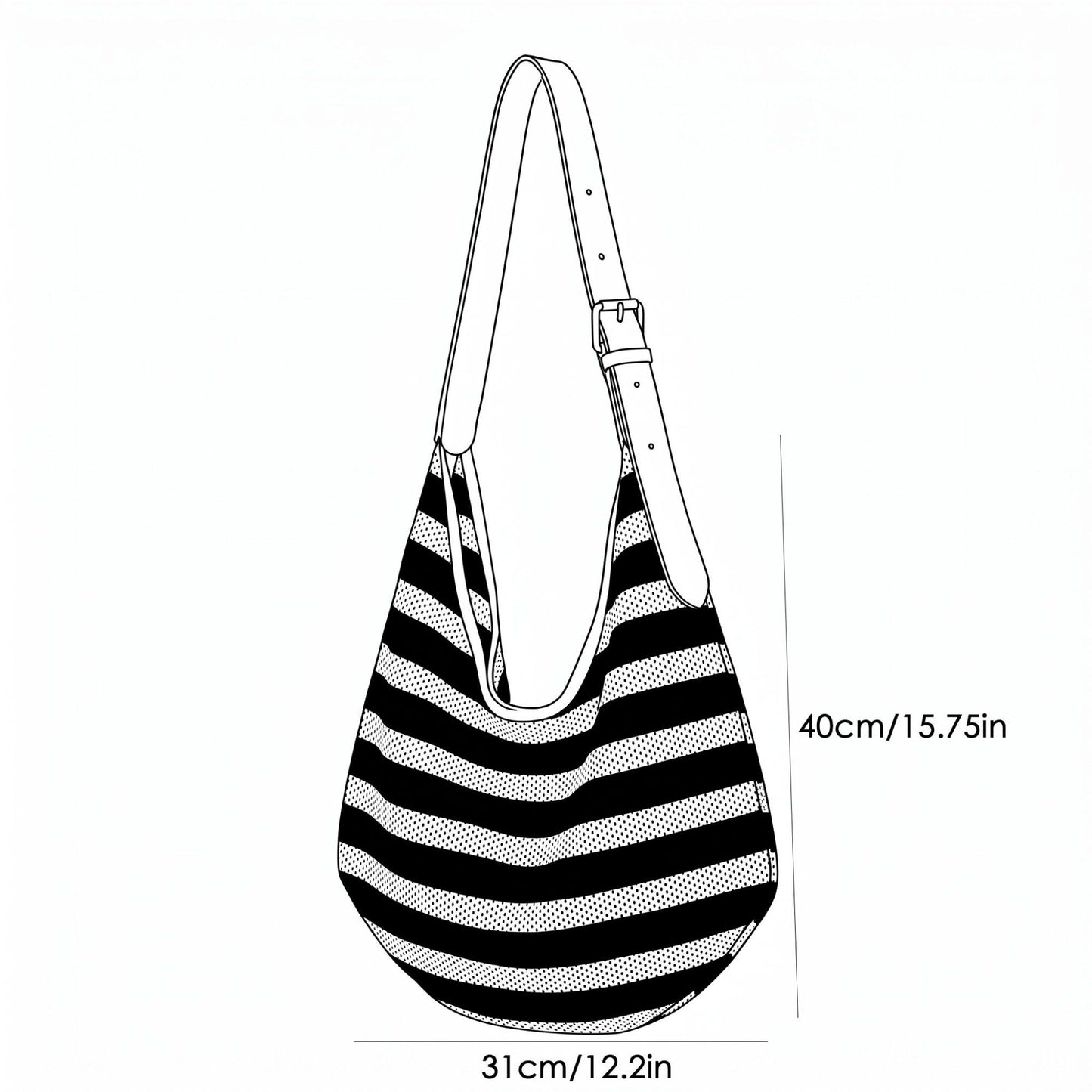 Striped Knit Hobo Shoulder Bag with Adjustable Strap
