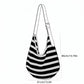 Striped Knit Hobo Shoulder Bag with Adjustable Strap