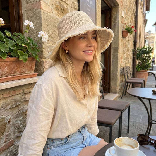 Wide Brim Sun Hat with Frayed Edge and Lightweight Open Weave