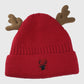 Knit Beanie with Reindeer Antlers - Festive Winter Hat