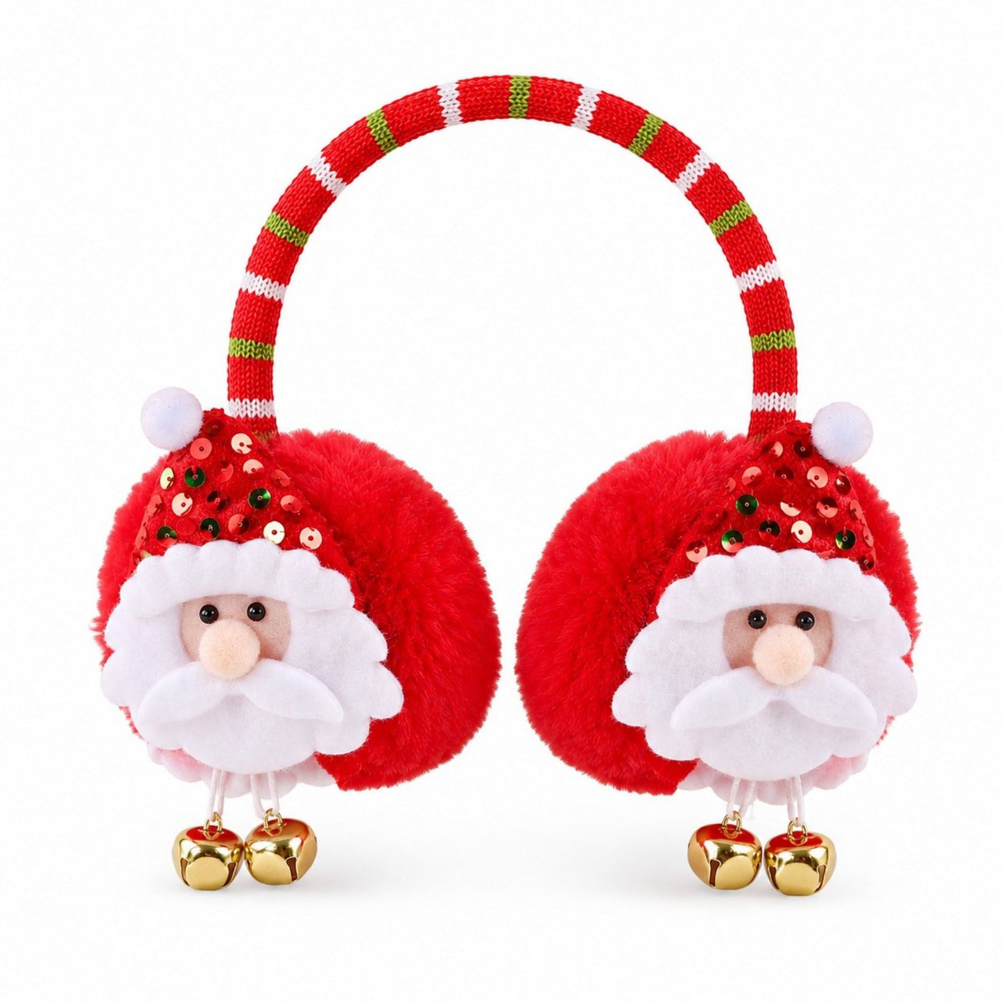 Christmas Santa Plush Earmuffs with Jingle Bell Accents