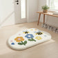 Tufted Floor Mat with Happy Text and Floral Pattern Non Slip Backing Soft Plush Decorative Scalloped Edge Indoor Rug
