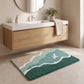 Coastal Ocean Wave Plush Bathroom Mat with Life Preserver and Seashell Design