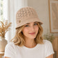 Crochet Knit Bucket Hat with Open Weave Crown and Soft Short Brim