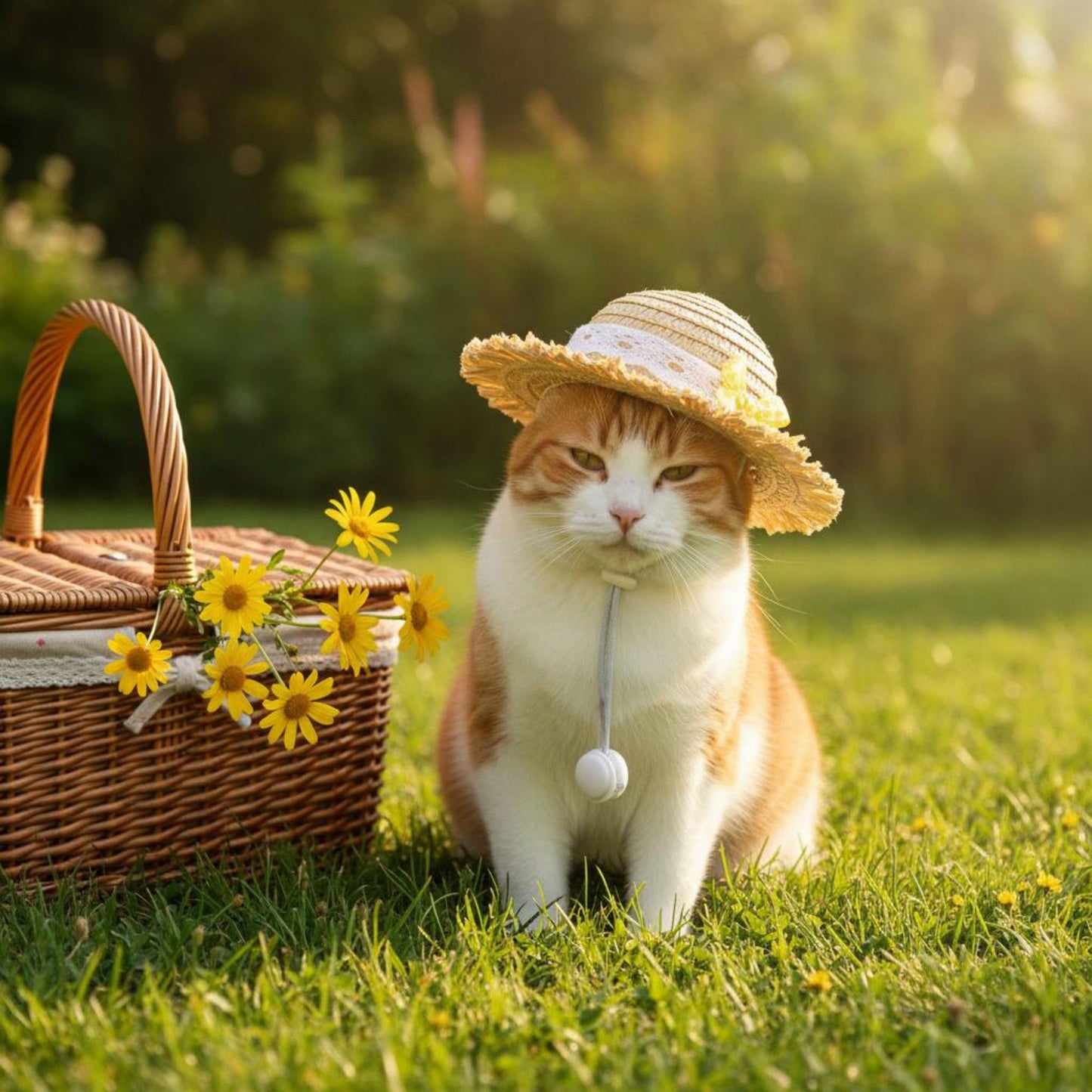 Pet Straw Sun Hat with Lace Trim Bow Adjustable Chin Strap Summer Costume Hat for Cats and Small Dogs