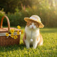 Pet Straw Sun Hat with Lace Trim Bow Adjustable Chin Strap Summer Costume Hat for Cats and Small Dogs