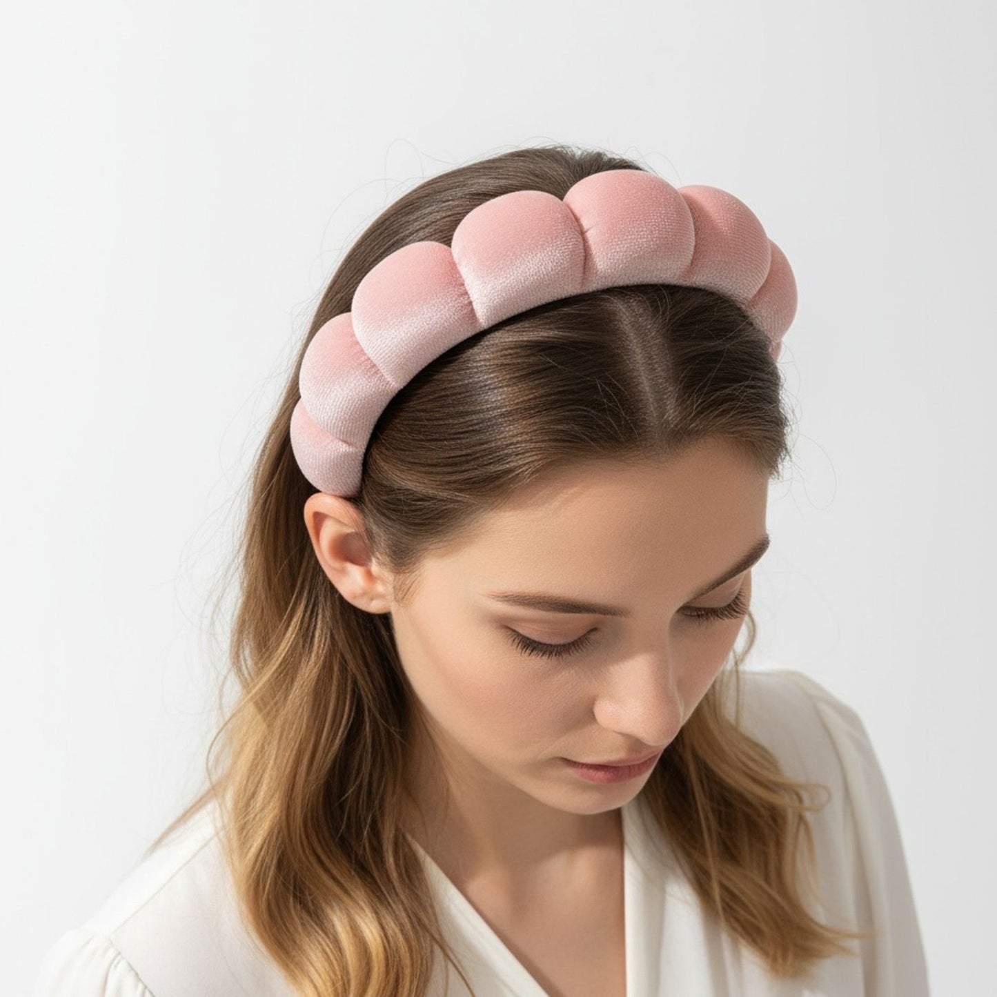 Padded Velvet Headband with Rounded Bubble Design and Soft Cushioned Texture