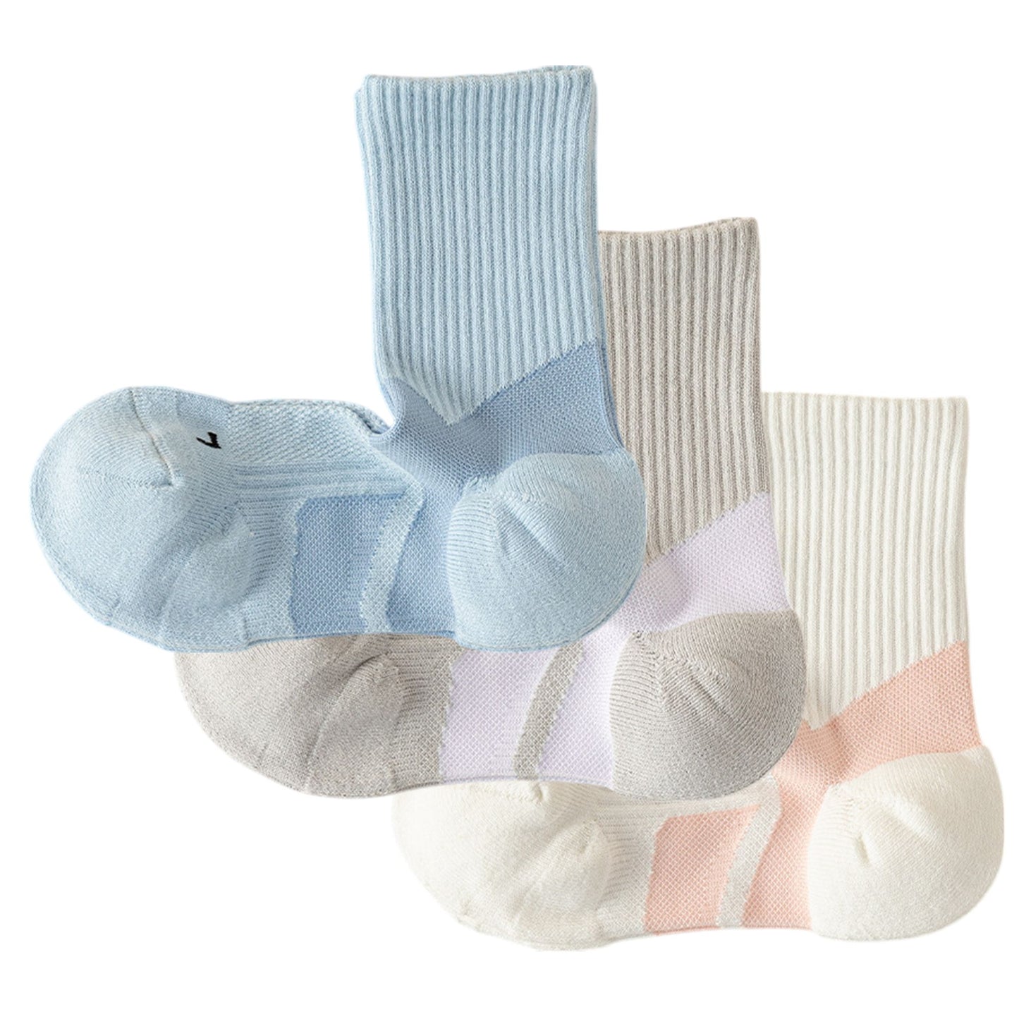 3-Pair Pack Cushioned Sports Crew Socks with Arch Support Mesh Panels and Ankle Compression