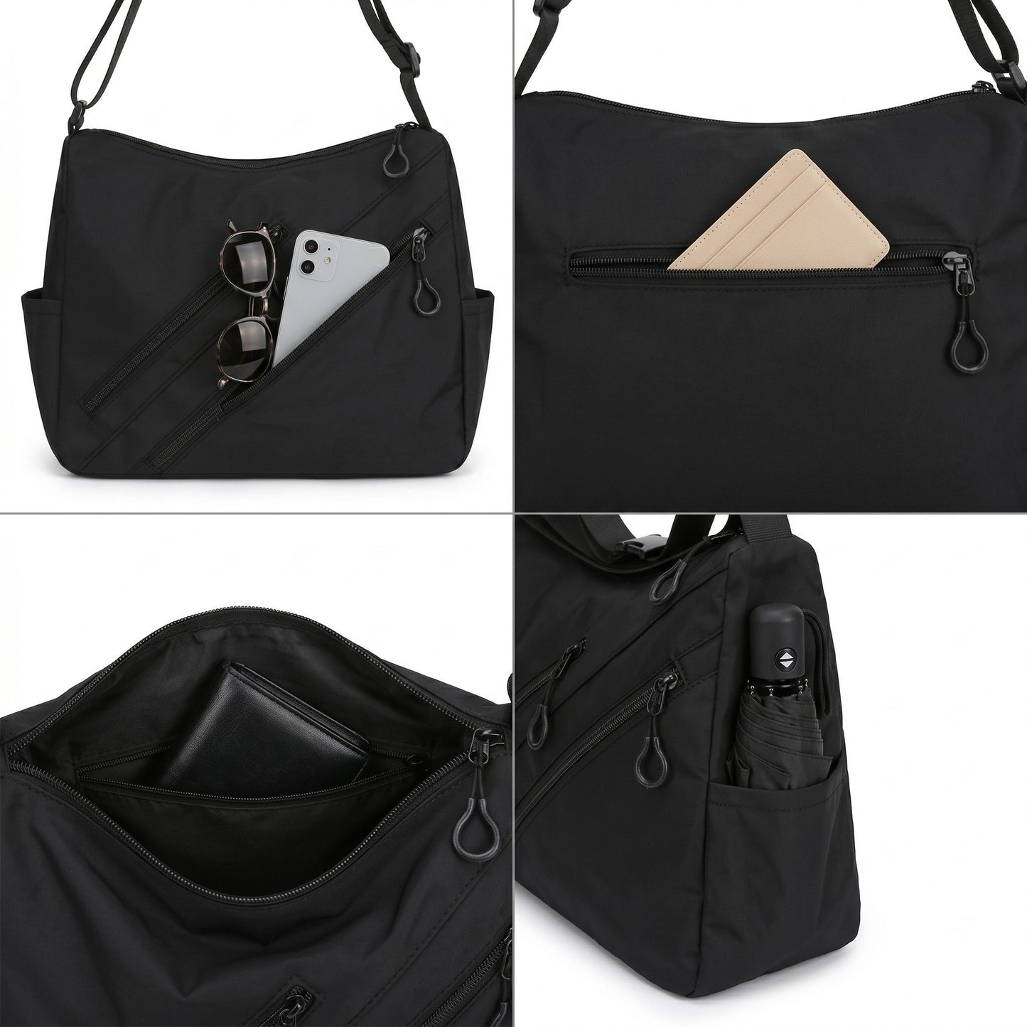 Large Nylon Crossbody Messenger Bag Adjustable Strap Multi Pocket Everyday Shoulder Bag
