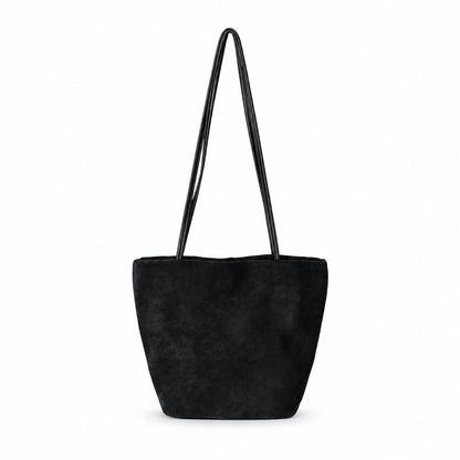 Faux Suede Tote Bag with Double Shoulder Handles Magnetic Closure and Interior Pockets