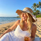 Wide Brim Straw Sun Hat with Scalloped Edge Lace Bow and Floral Accent