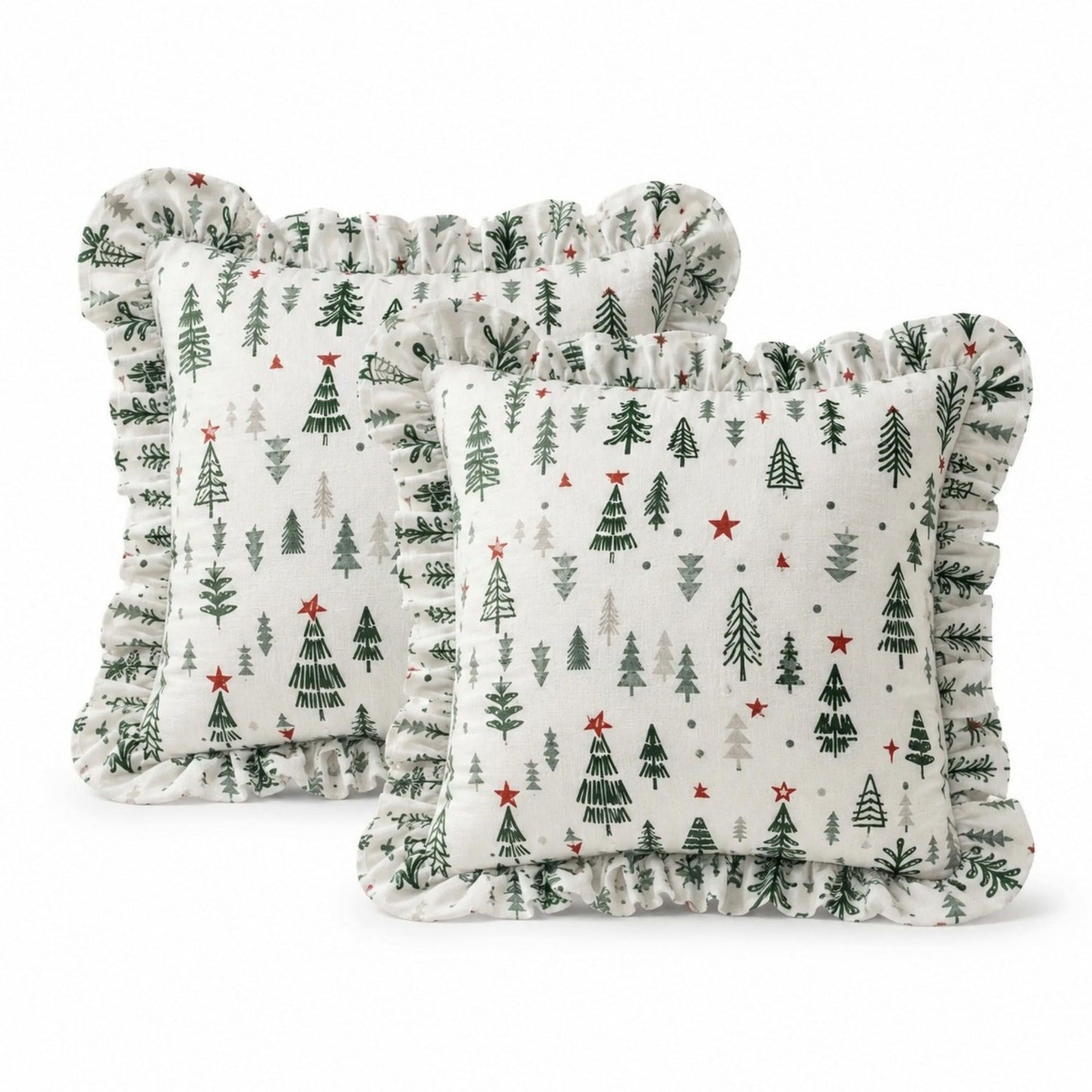 2 Pack Christmas Tree Ruffle Decorative Throw Pillow Covers