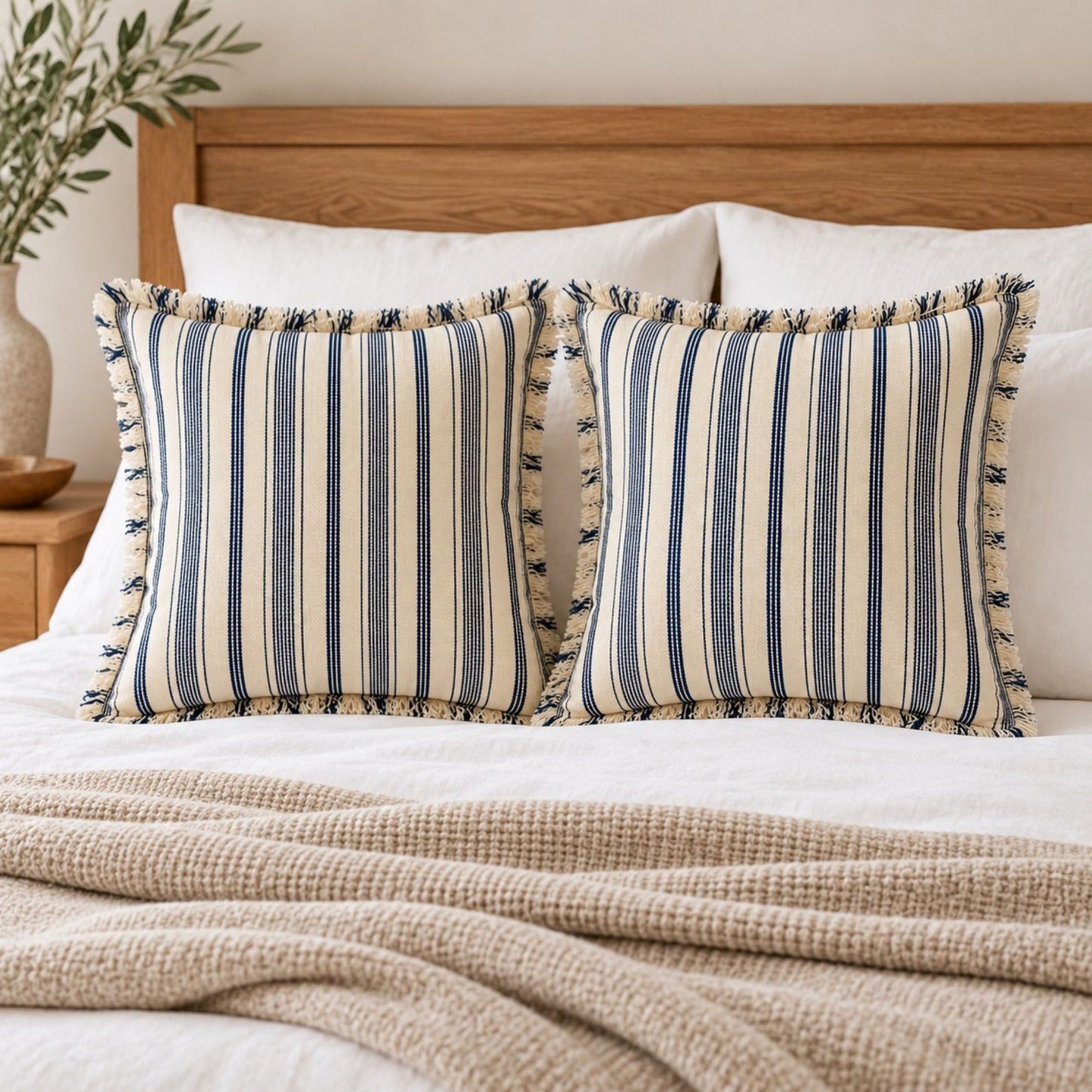 Striped Fringe Decorative Throw Pillow Cover Set of 2
