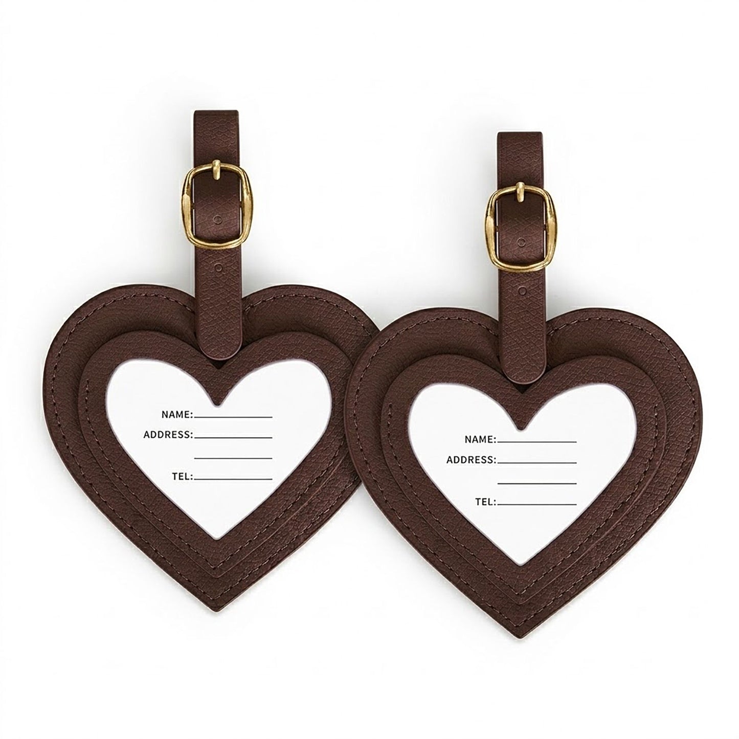2 Pack Heart Shaped Luggage Tags with Buckle Straps