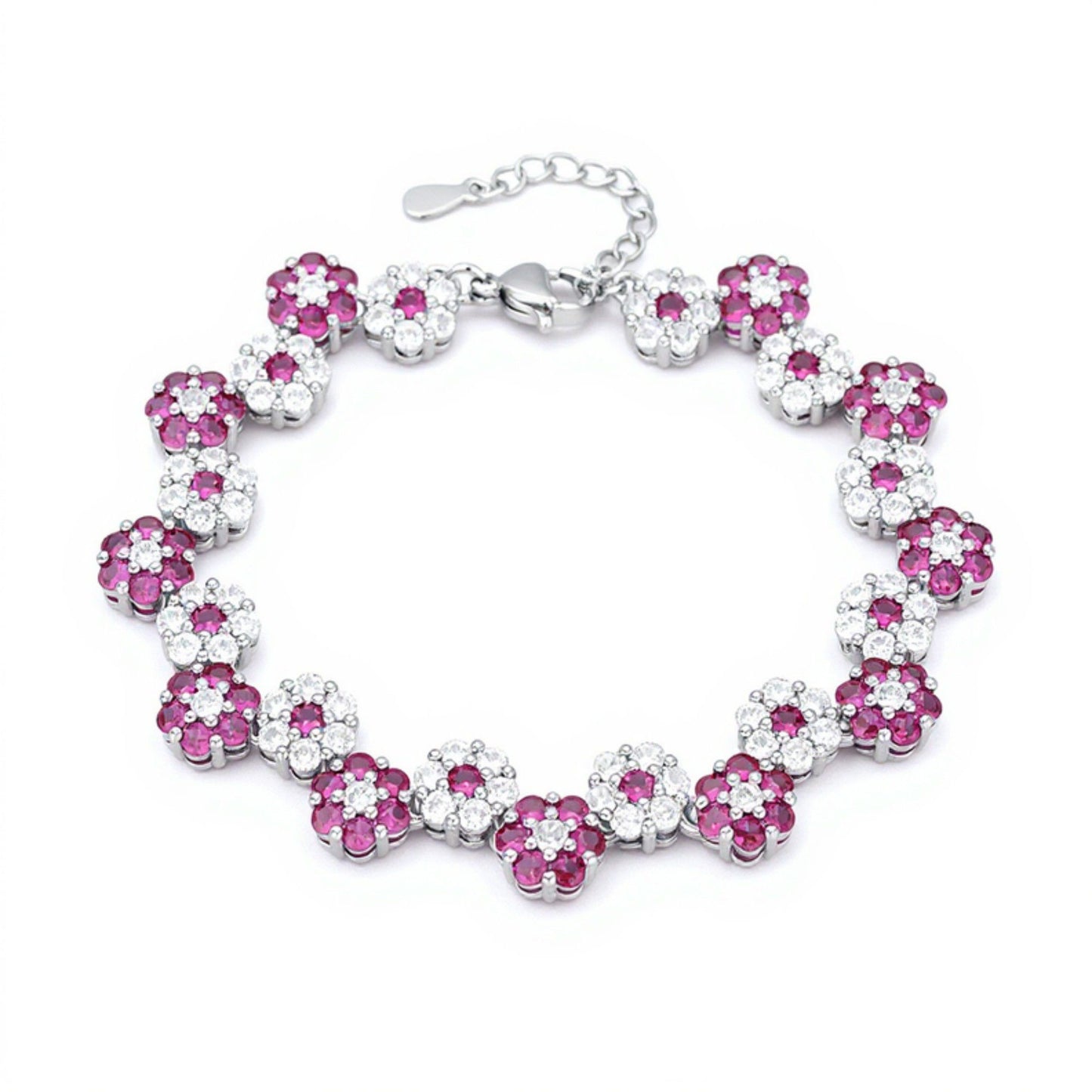 Women's Crystal Flower Bracelet with Rhinestone Accents and Linked Floral Design