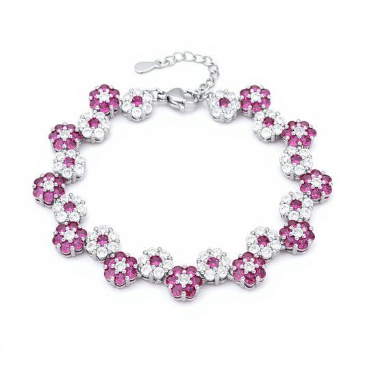 Women's Crystal Flower Bracelet with Rhinestone Accents and Linked Floral Design