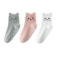 Cat Face Grip Socks with Paw Print Anti-Slip Sole Soft Knit Ankle Socks for Home or Yoga 3-Pack