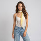 Sheer Skinny Scarf with Lace Trim Faux Pearl Accent and Long Neck Tie Design