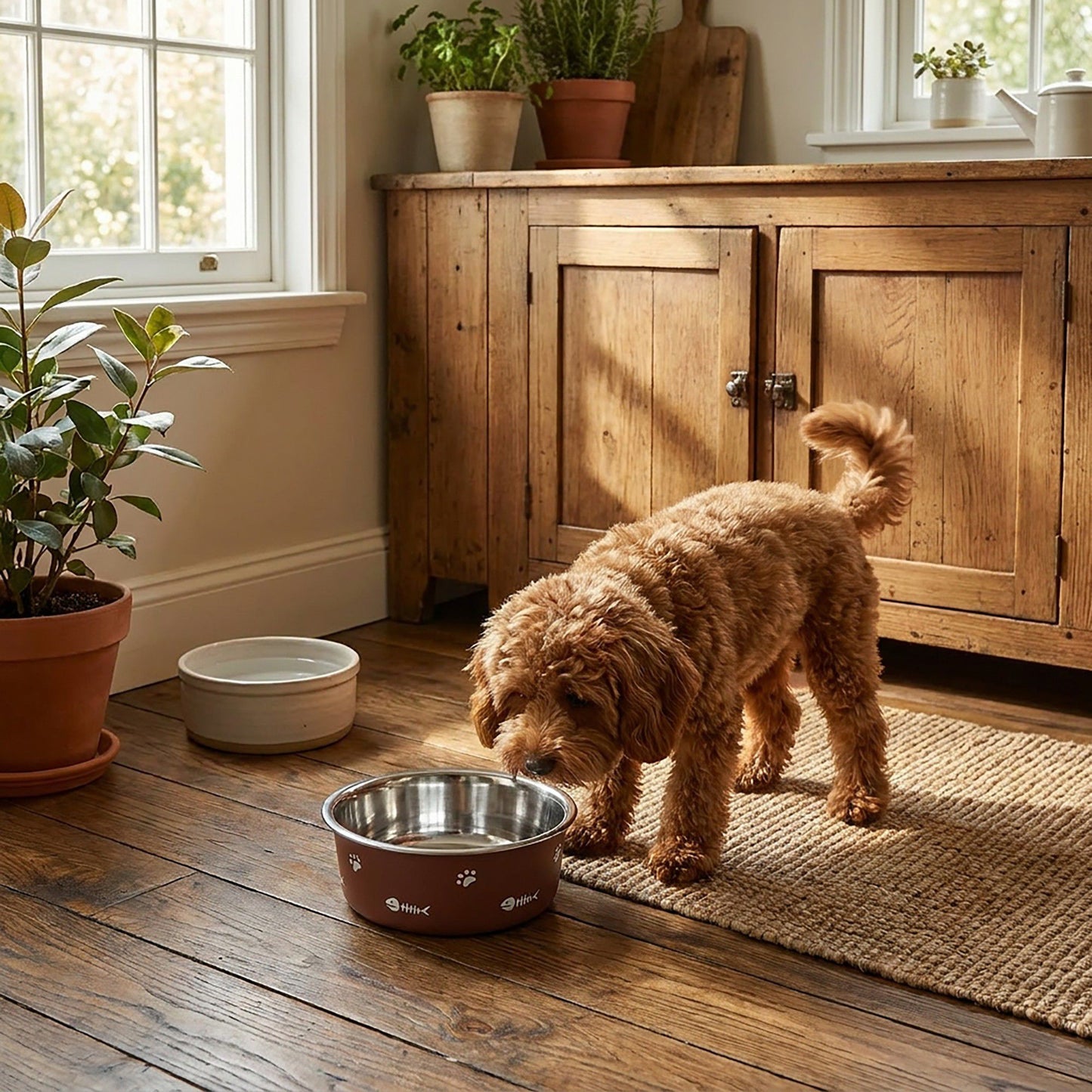 Stainless Steel Pet Bowl - Non-Slip Dog and Cat Food Dish with Paw Print Accent