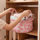 Floral Quilted Fabric Storage Basket with Carry Handles